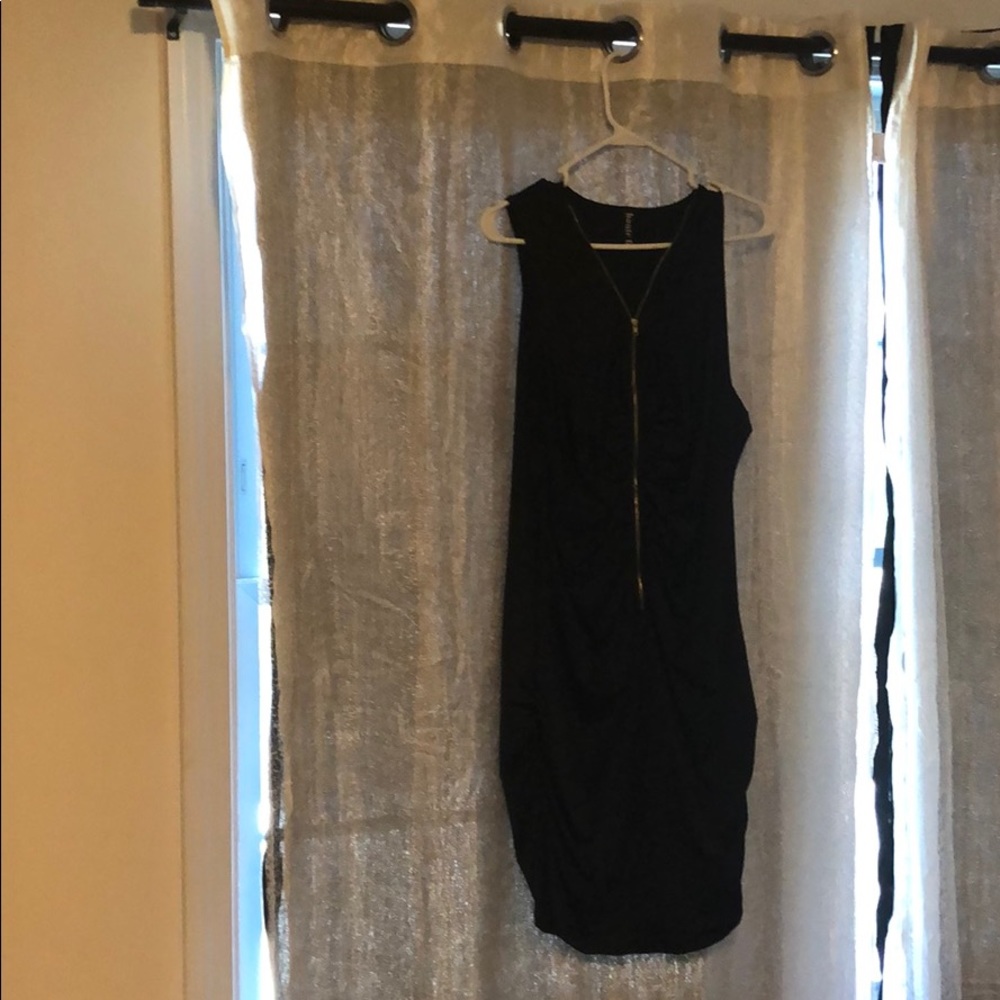 sexy ruched zipper up black fitted dress